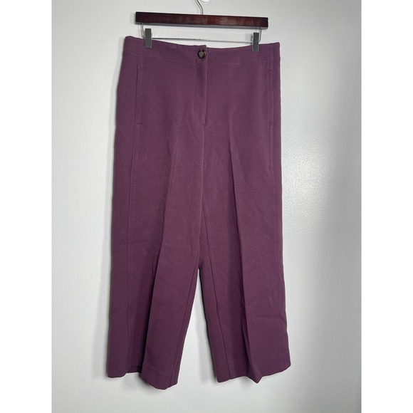 ANN TAYLOR Wide Leg Crop Pants Size 10 Burgundy NEW High Rise Trousers Career - Picture 2 of 11